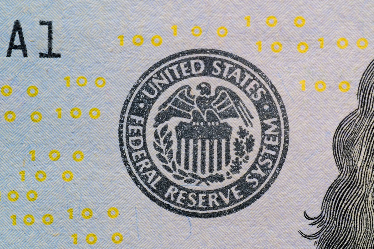 US Federal Reserve seal on currency with digital numbers